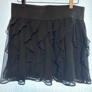 Black ruffle mini skirt